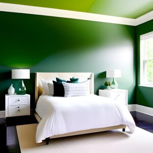 green accent wall in bedroom