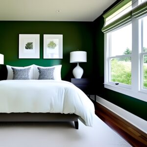 green accent wall in bedroom