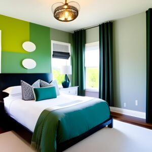 green accent wall in bedroom