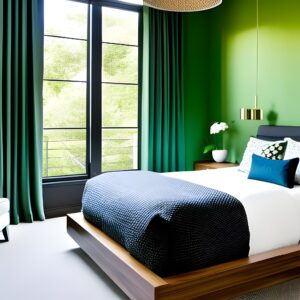 green accent wall in bedroom