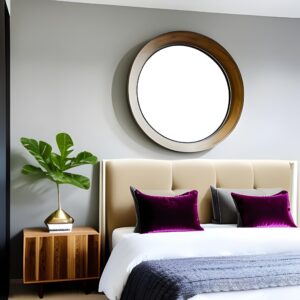 round mirror above bed