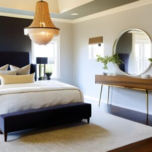 round mirror above bed