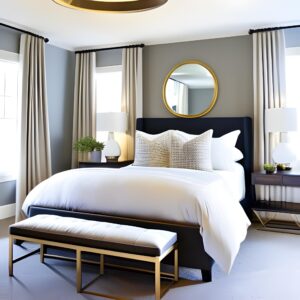 round mirror above bed