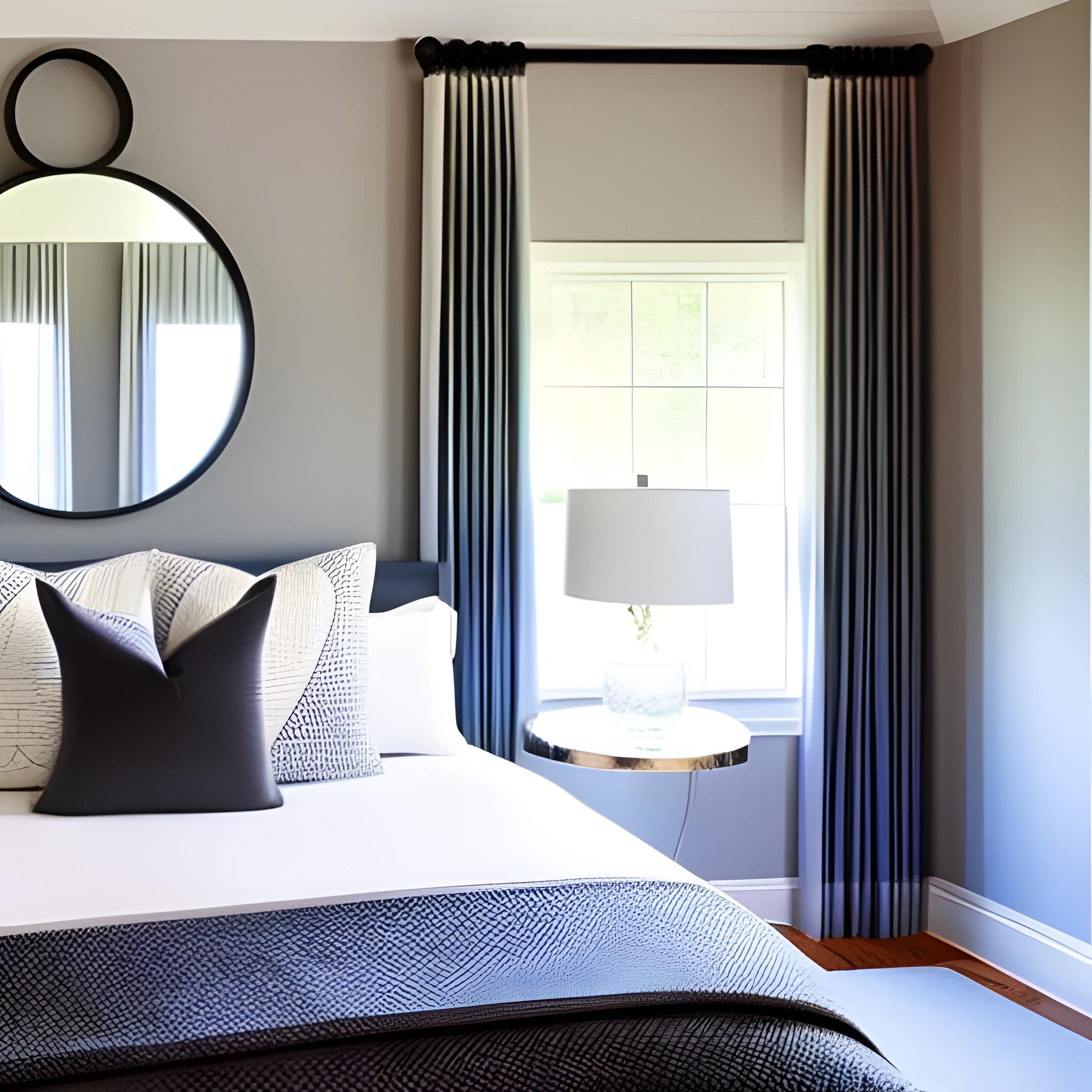 round mirror above bed